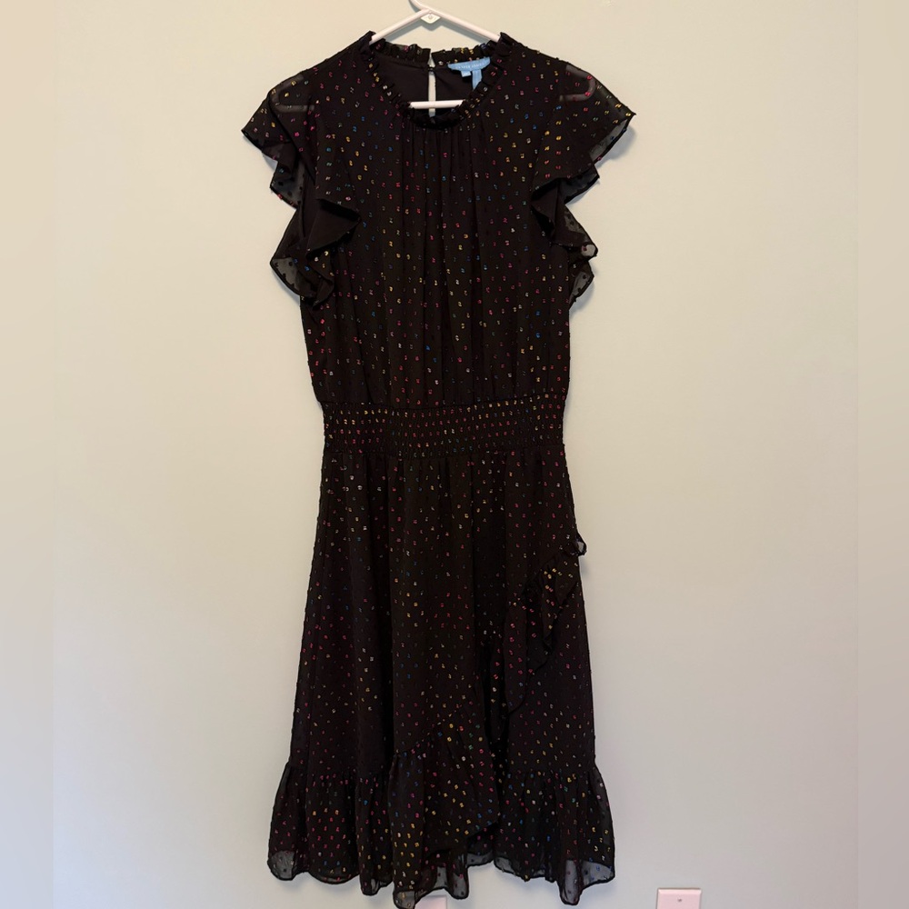 Draper James Black Dress with Multicolor Swiss Dot Details